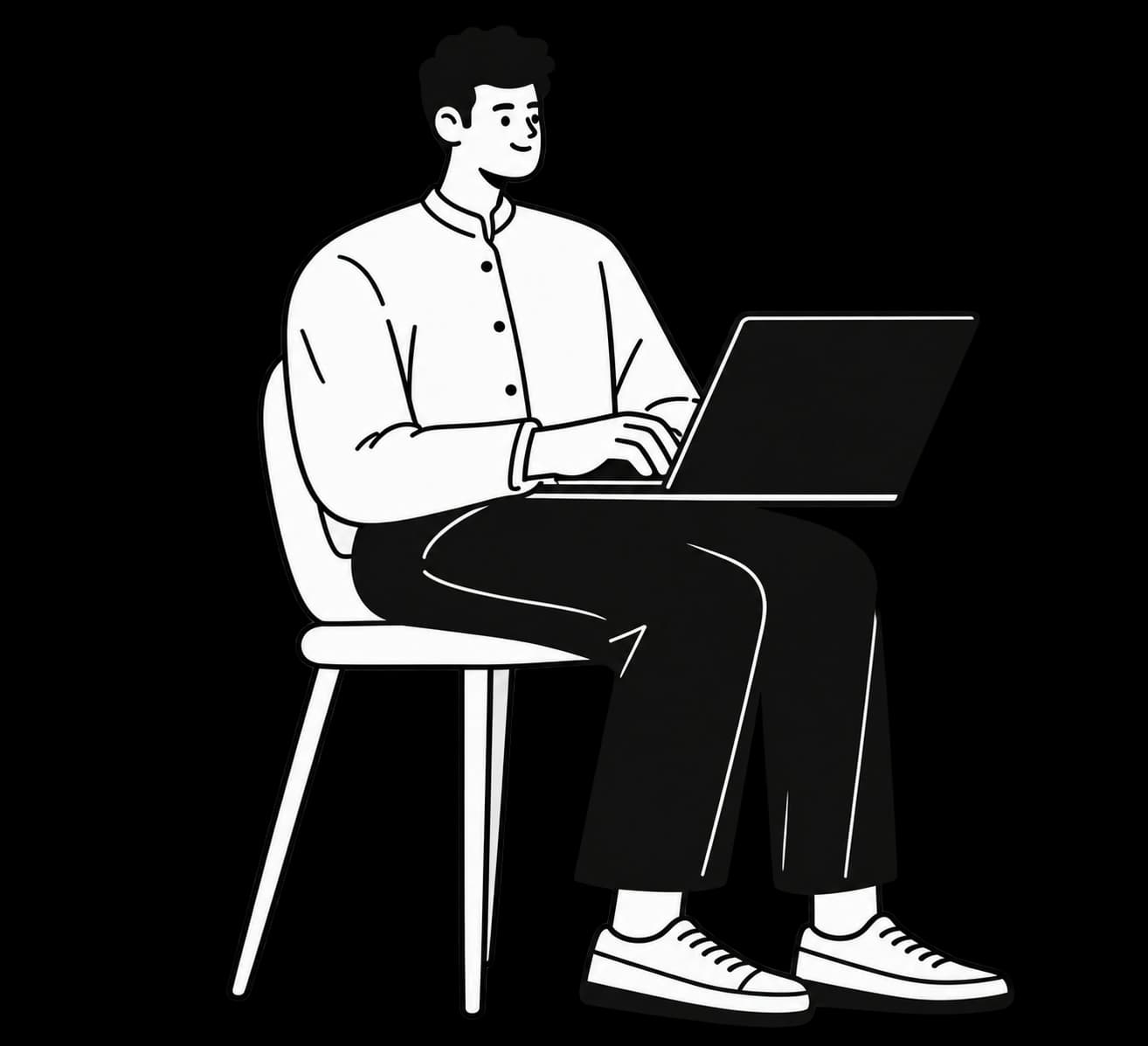 Illustration of a person seated and working on a laptop
