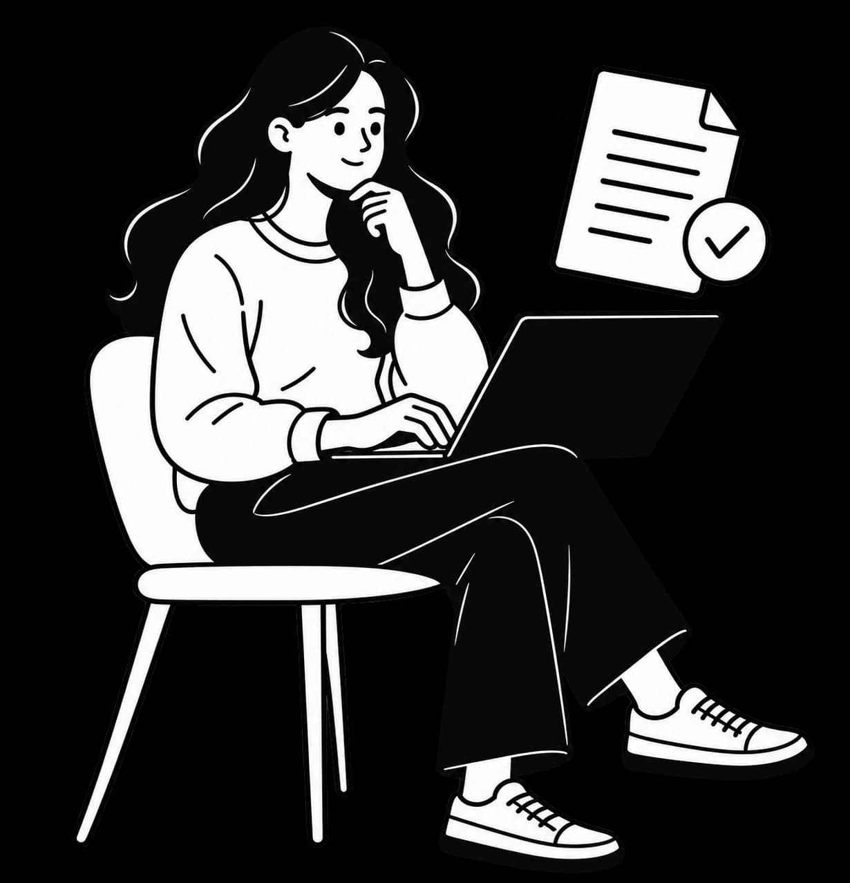 Illustration of a woman reviewing a digital agreement on a laptop